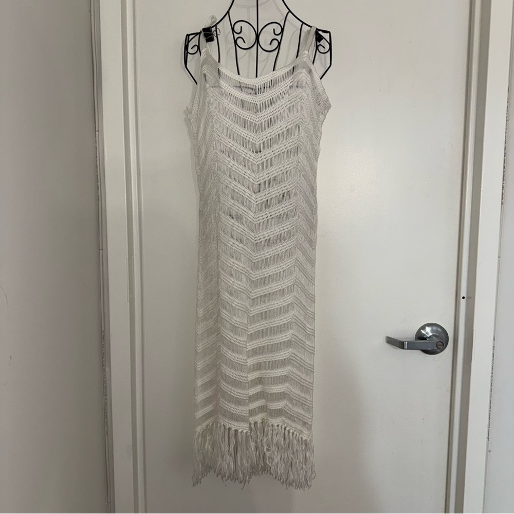 525 White Fringe Crochet Coverup